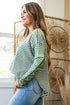 Ribbed Thermal Stripe Drop Shoulder Exposed Seam Patchwork Long Sleeve Top